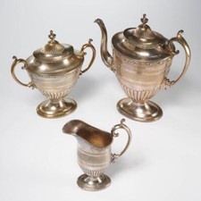 Reed Barton 1799 Engine Turned Silverplate Coffeetea Pot Sugar Bowl Creamer