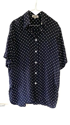Jil Sander, Oversize Vintagebluse, 100 % Seide, schwarz mit Punkte, Größe 38