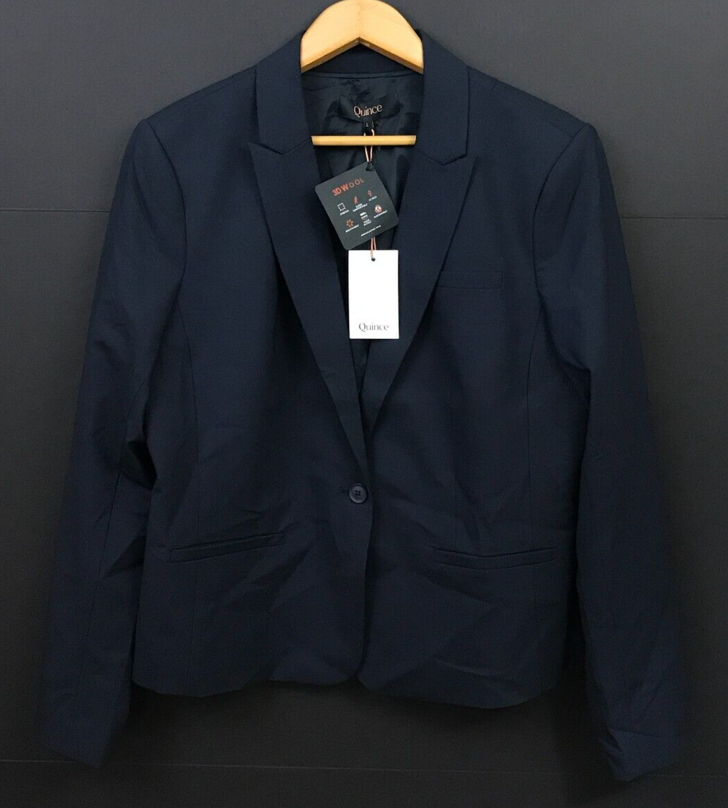 NWT Quince Women's Italian Wool Tailored Blazer Jacket Navy Blue Size L
