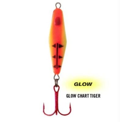 Clam Outdoors Rattlin Blade Spoon 3/8 oz Glow Chart Tiger #6 Treble Ice Lure
