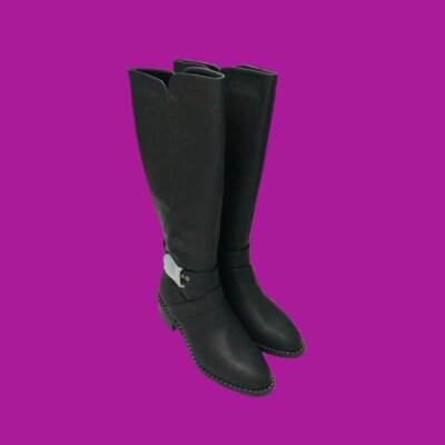 V By Very Large Wide Fit Reitstiefel inspiriert, Kunstleder, schwarz, UK 7