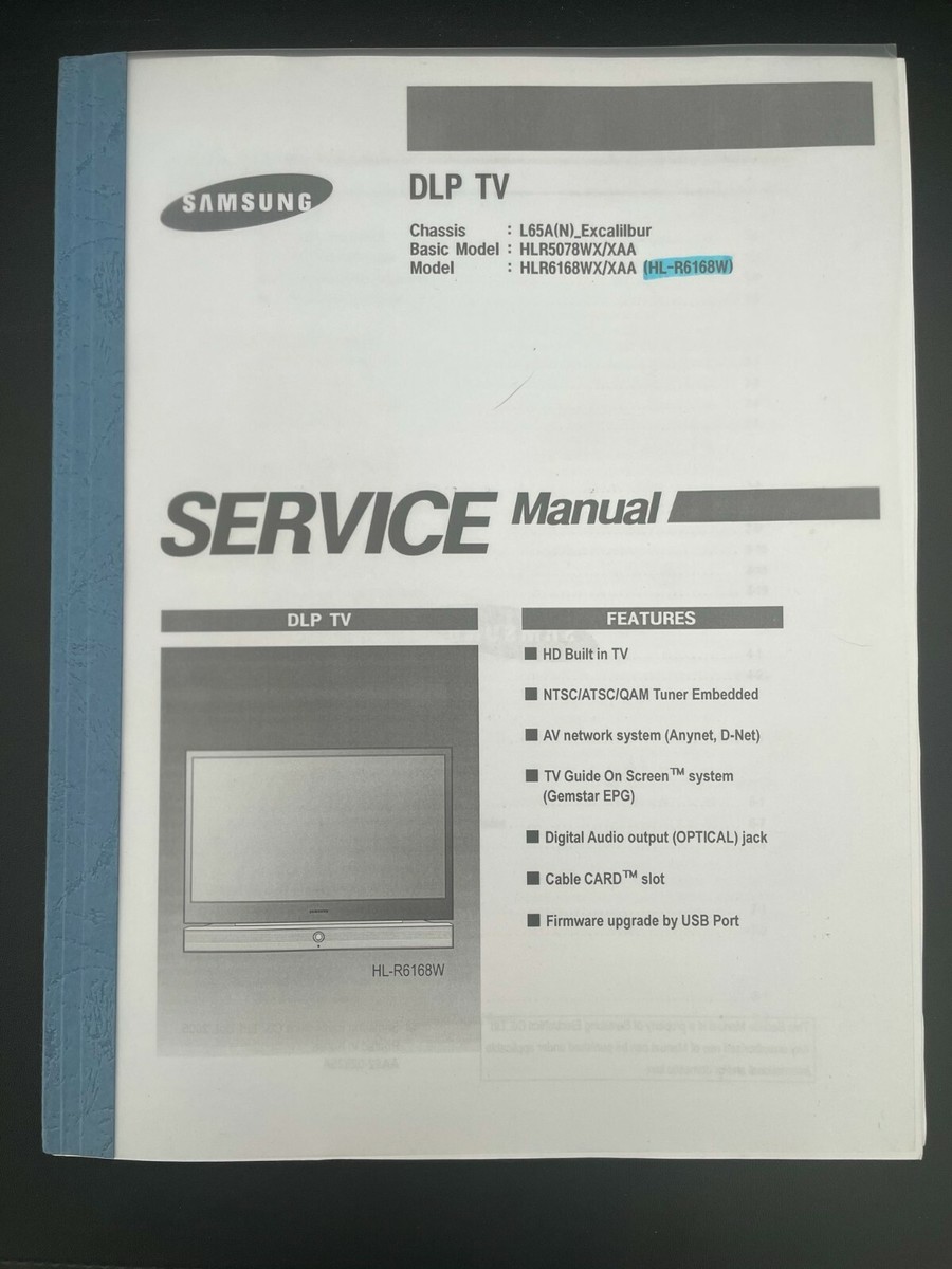 Samsung Service Manual HLR6168 HLR5078 Chassis L65A UK