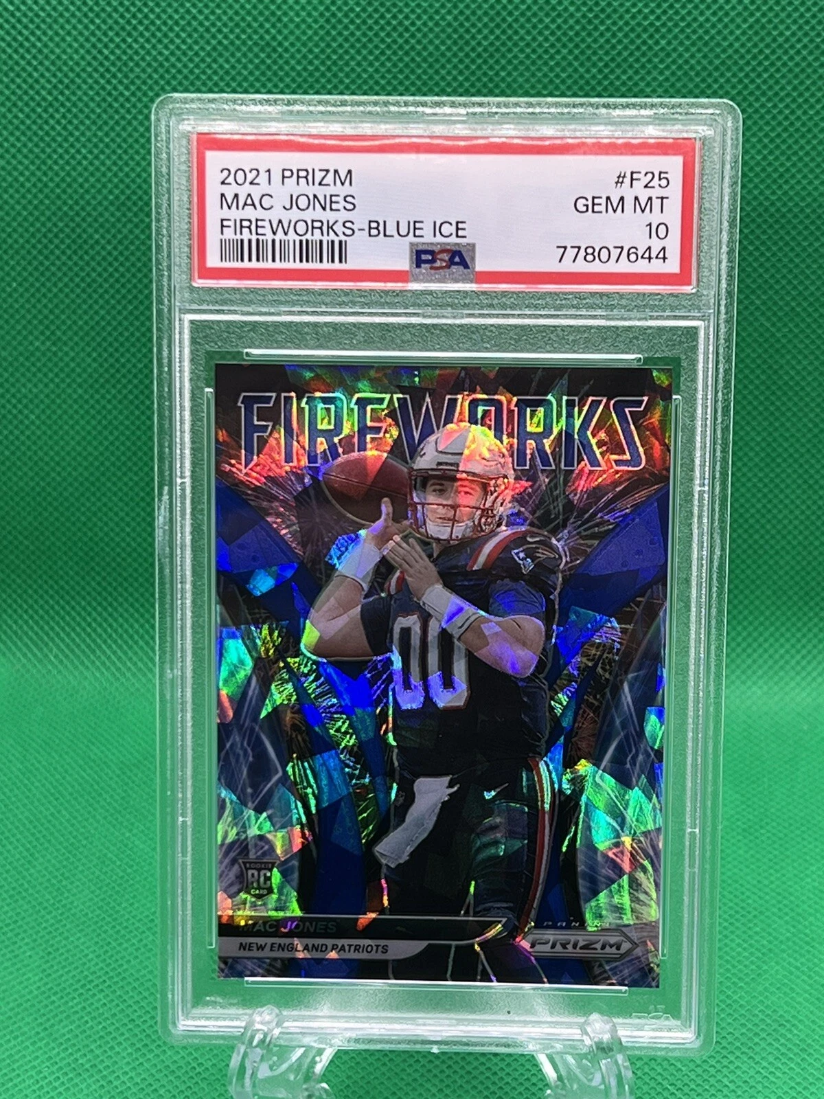Mac Jones Panini Prizm Fireworks #F25 Blue Ice