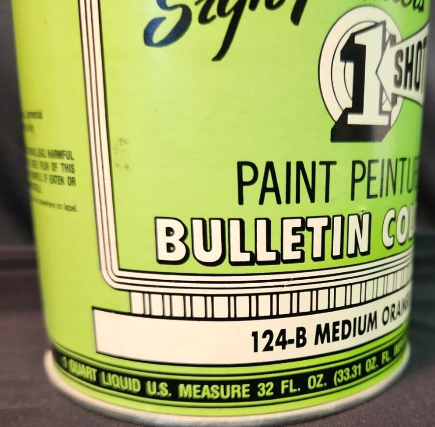 1 Shot Sign Bulletin Colors Paint 1 Quart QT 124B MEDIUM ORANGE One