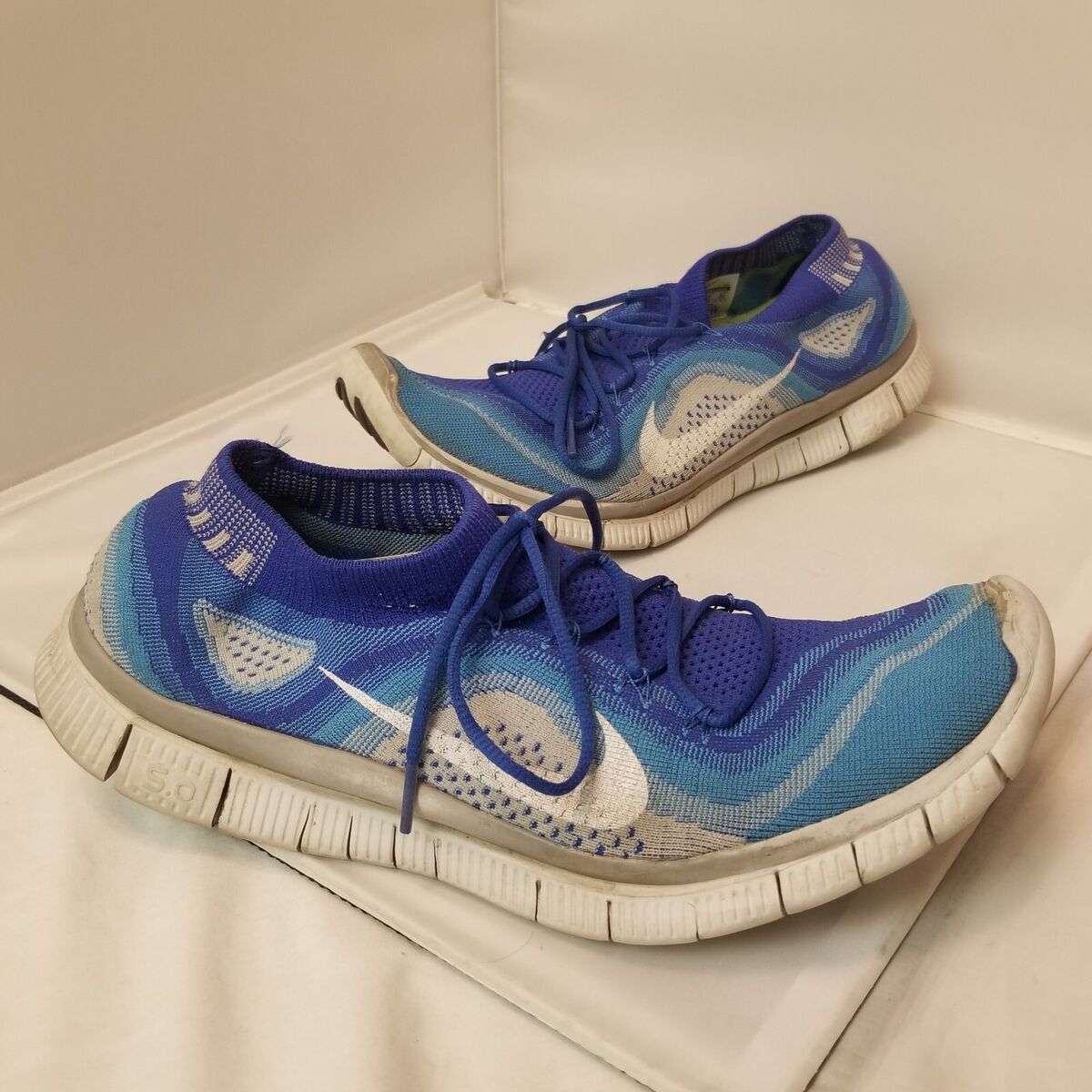 Nike Free 5.0 Running Sneakers Mens Size 12 Flyknit Blue Nike Free 5.0 Running Sneakers Mens Size 12 Flyknit Blue