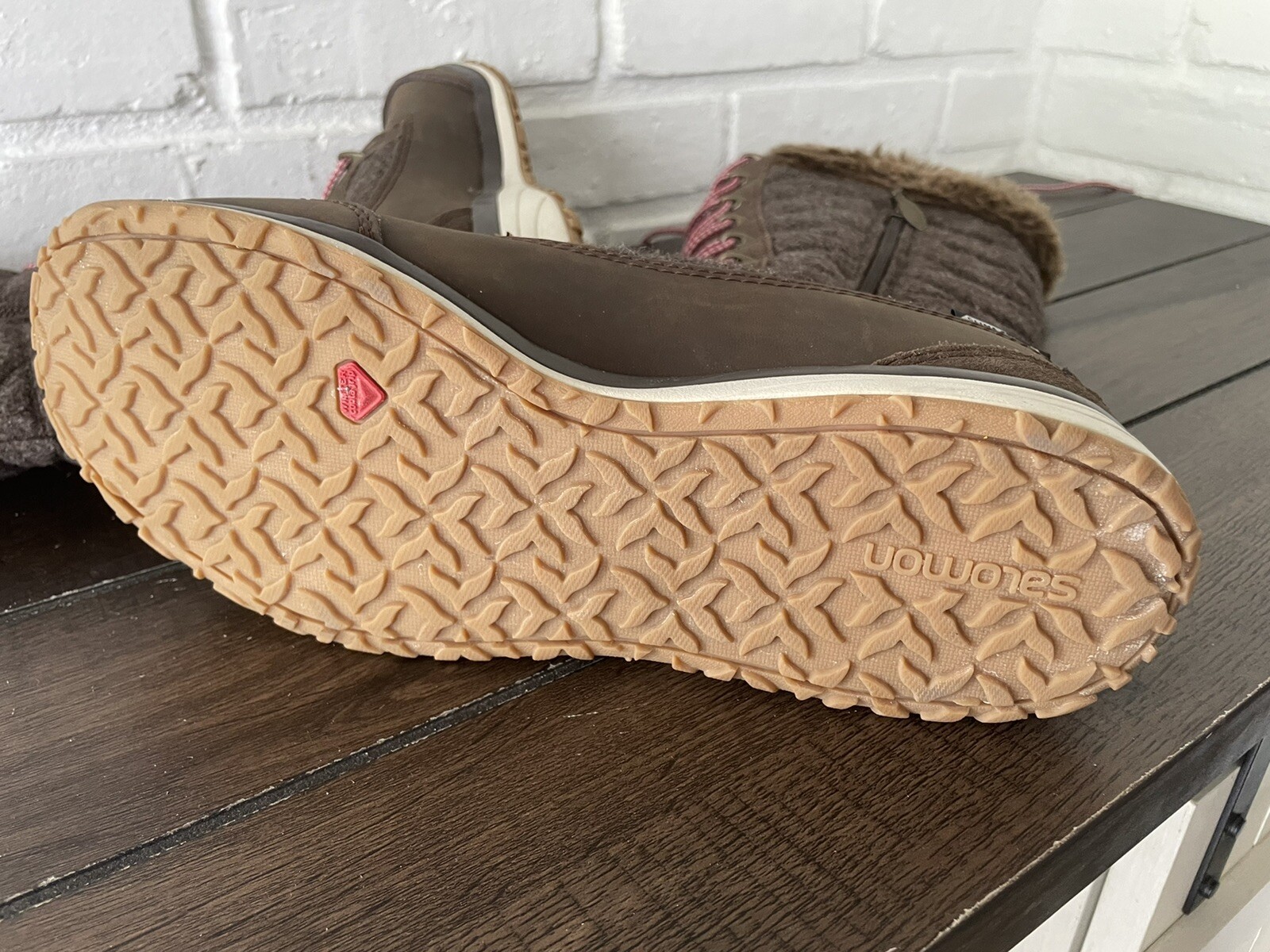 Stivali donna Salomon Hime neve invernali al ginocchio marroni pelliccia sintetica stringati zip 8