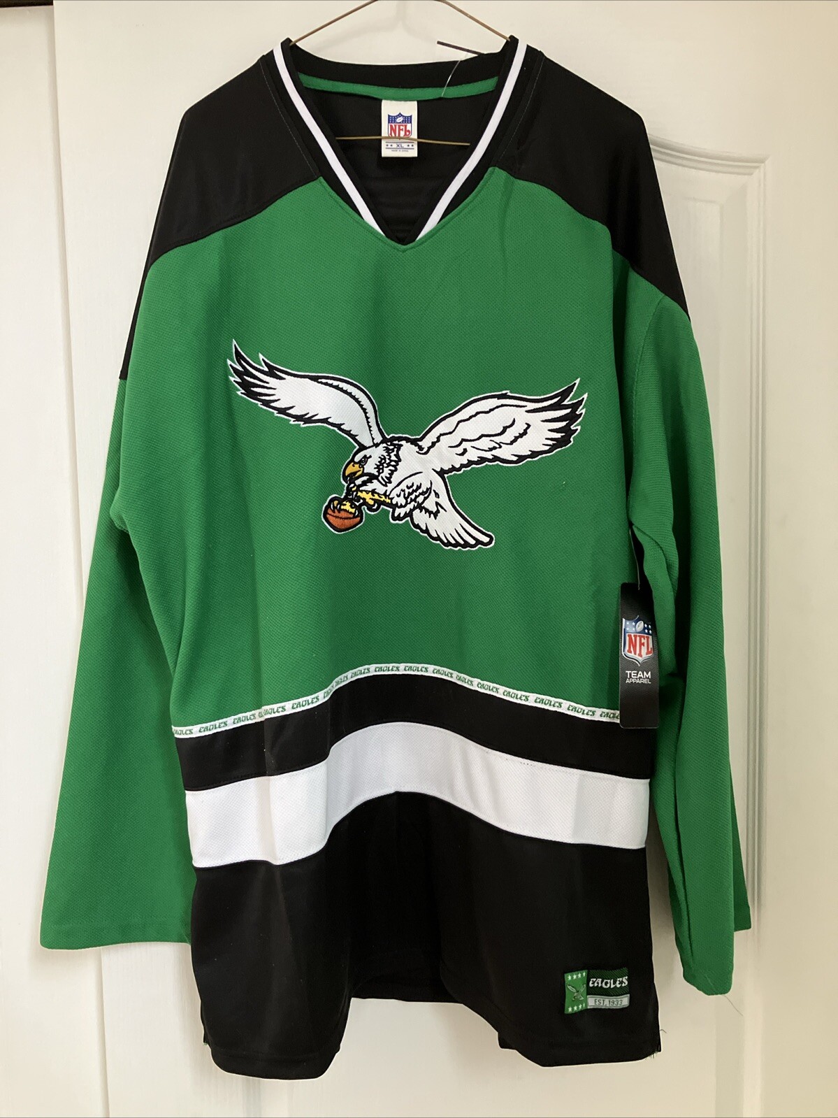 NWT NFL Phila Eagles Retro Vintage Long Sleeve Hockey Jersey Kelly Green Sz L