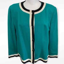 Lilli Ann Vintage 80 s Teal Black White Abstract Button Blazer Size M/L