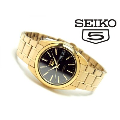 Brand New Seiko 5 SNKL50K1 Automatic Gold Plated Black Dial Gold