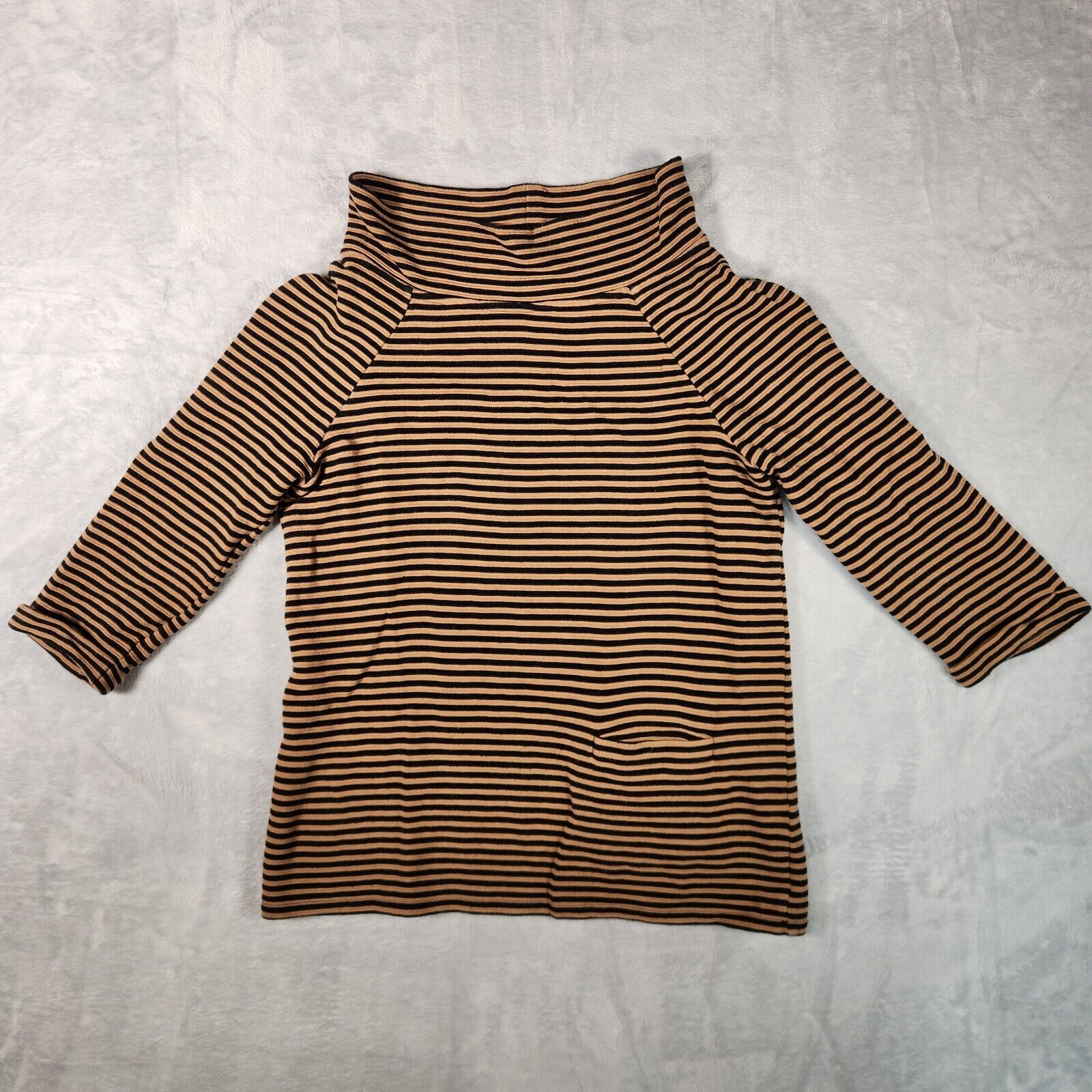 Boden Shirt Womens Size 6 Brown Striped Mock Neck… - image 1