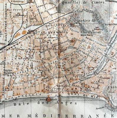 Map Nice Mediterranean #1 Southern France Rare 1914 Lithograph WW1 Era WHBS