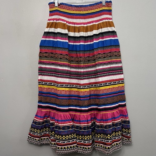 Falda midi Anthropologie colorida con volantes a rayas talla mediana nueva sin etiquetas - Imagen 2 de 10