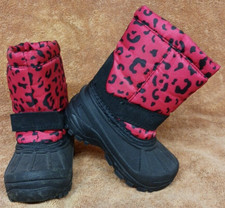 Hot Pink And Black Cheetah Print Girls Snow Boots Size 5 Winter