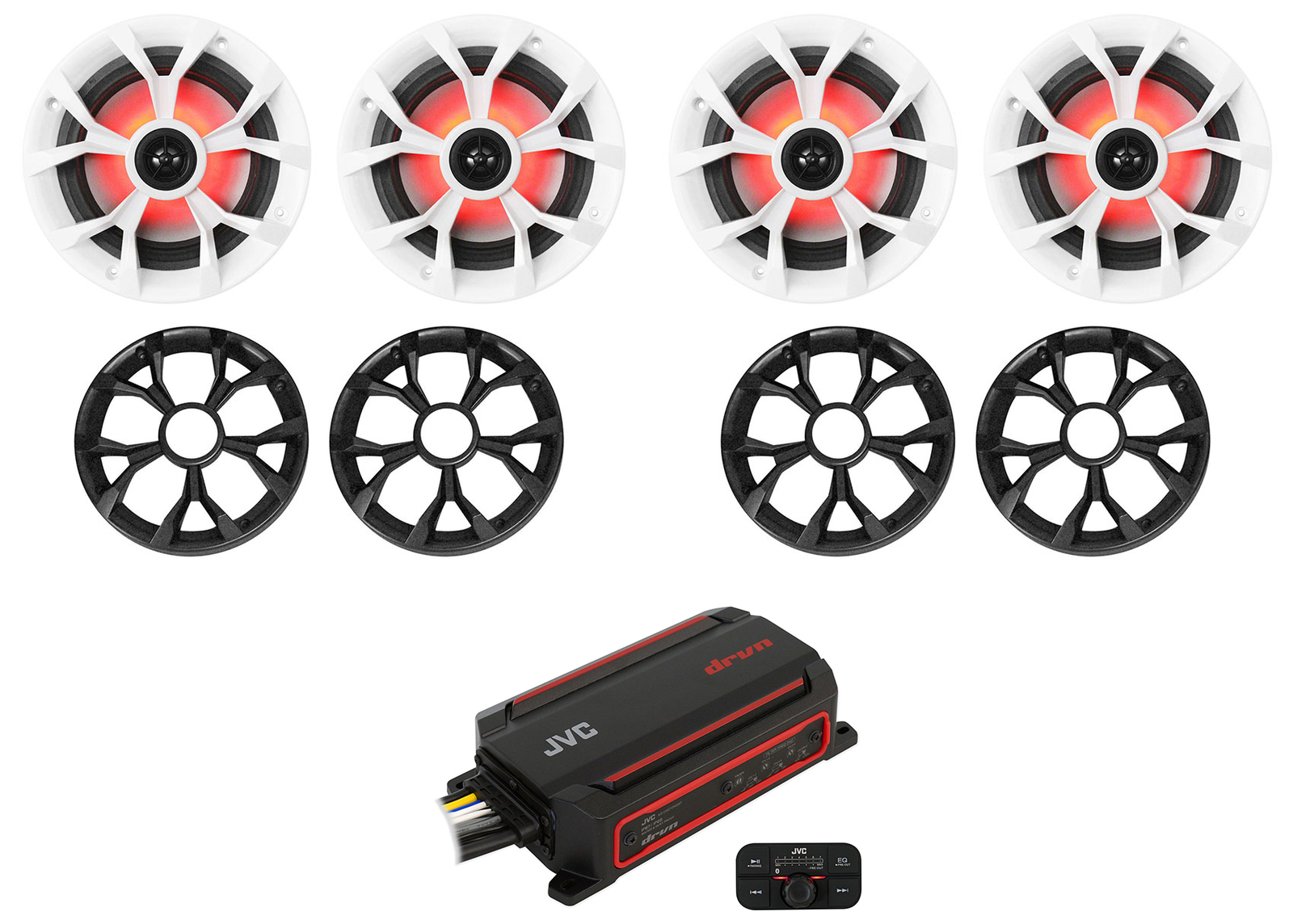 4-канальный усилитель JVC KS-DR2104DBT мощностью 600 Вт для квадроцикловUTV 4 светодиодных динамика Rockville 65