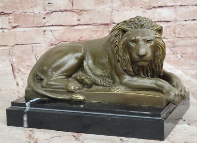 Signed Barye African Male Lion King Of Jungle Resting Bronze Sculpture Art Sale