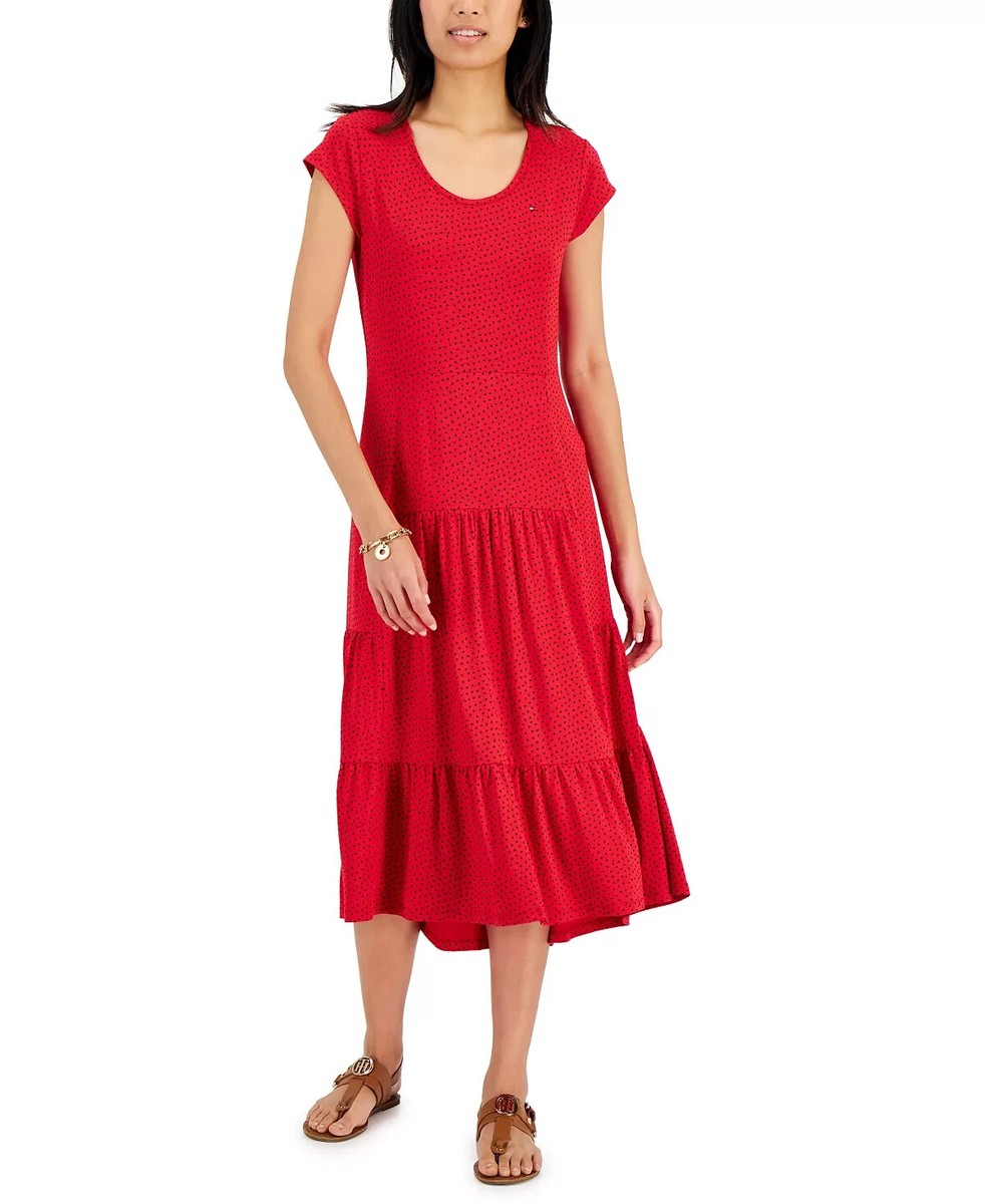 tommy hilfiger tiered midi dress Tiered Seersucker Midi Dress