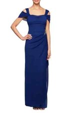 Alex Evenings Embellished Draped Cold Shoulder Gown Dress Sz 8 1301
