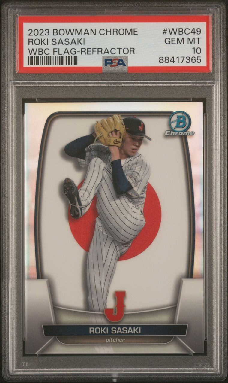 2023 Bowman Chrome Roki Sasaki WBC 372/499 Flag Refractor WBC-49 PSA 10 Japan