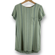 Cloth & Stone Women's S Button Back Linen Tee Shirt Dress Sage Green Stripe