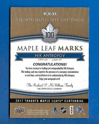 2017-18 TORONTO MAPLE LEAFS CENTENNIAL LEAF MARKS AUTOGRAPH & AKA CARD SEE LIST - Picture 65 of 91