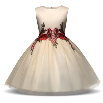 Floral Champagne Gown Wedding Princess Girls Dress Flowergirl Party Kids  Clothes | eBay