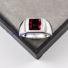 Natural Square Garnet Gemstone with 925 Sterling silver ring for Men's 568
