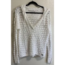 Abercrombie & fitch White Crochet Hooded Sweater Y2K Fairycore Ethereal Whimsy