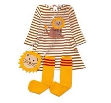 New 3pc Girls Lion Graphic Long Sleeve Dress, Socks, Crossbody Purse