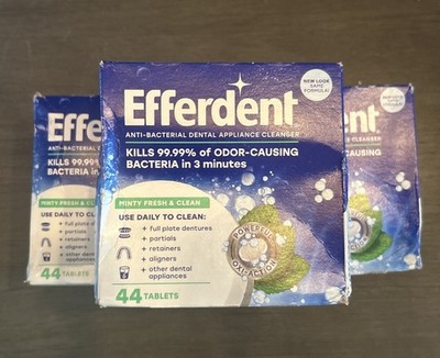 3 X Efferdent Tablets Plus Mint  Denture Cleanser 44 Each 132 Tablets Total