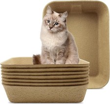 8 Pack Disposable Cat Litter Boxes 16 x 12 x 3 Inch Portable Paper Cat Litter