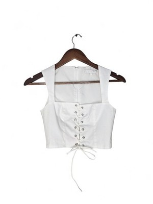 More To Come White Lace-Up Crop Top Size XS