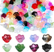 100PCS Glass Bellflower Beads, Colorful Trumpet Flower Beads for Jewelry Making,