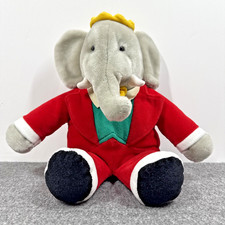 Gund Babar Elephant King Plush Stuffed Toy Red Suit Velour Vintage 14 Inch 1988