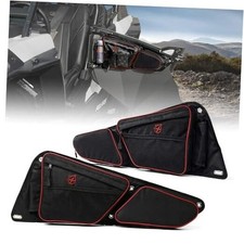 UTV Front Side Door Storage Bags with Knee Pad Compatible Large Black  Red