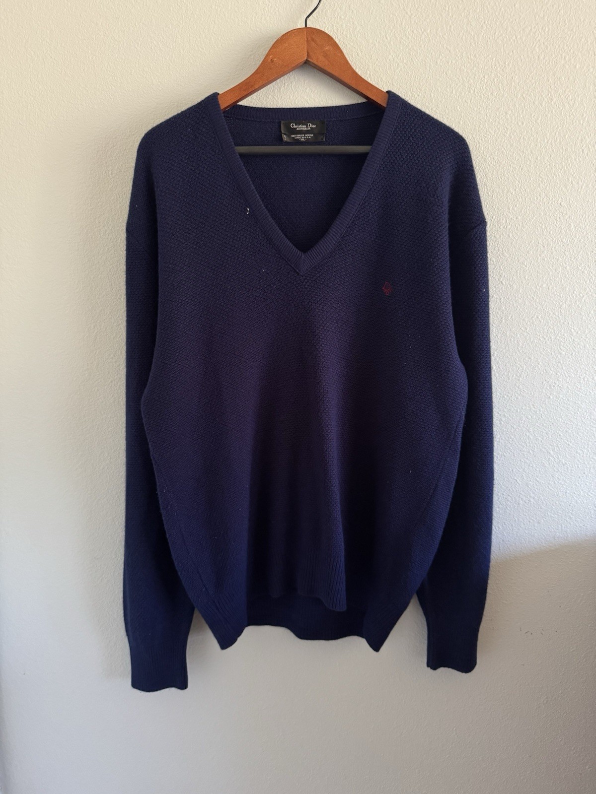 Vintage Christian Dior Monsieur Sweater Mens Blue V Neck - Size XL