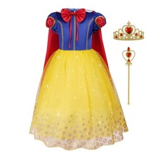 Aomig Weißer Schnee Prinzessin Kostüm Kinder, 4-teiliges Set Mädchen Kleid mi...