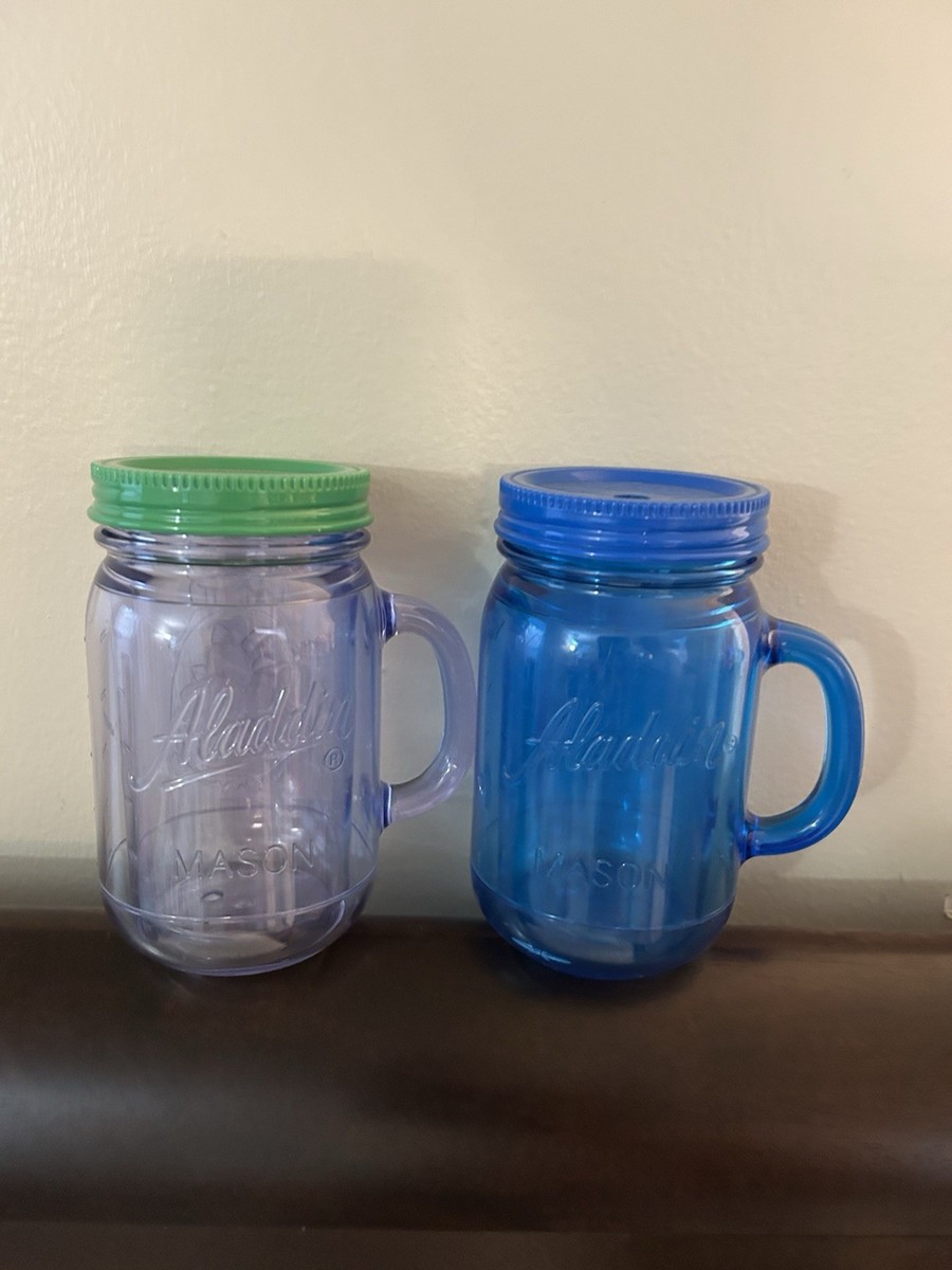 Aladdin Insulated 16oz Plastic Mason Jar Tumblers Travel Mugs Set