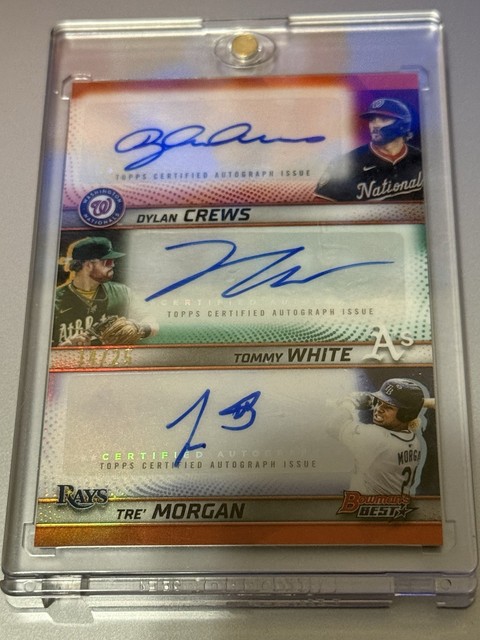 Dylan Crews Tommy White Tre’ Morgan 2025 Bowman's Best Orange Triple Auto /25
