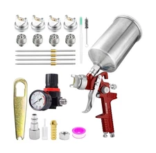 HVLP Gravity Feed Air Spray Gun with 1.4/1.7/2.0/2.5mm Nozzles and 1000cc Alu...