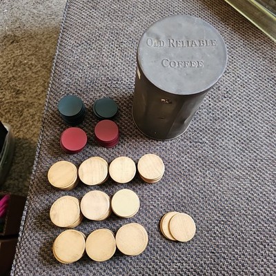 Antique Vintage 1900 s Clay POKER CHIPS Red Blue White Collectible (136pc) 