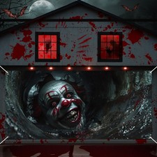 Halloween Garage Door Decorations Horror Clown Garage Door Banner Cover 6x13 Ft