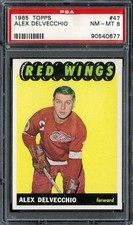 1965-66 TOPPS #47 ALEX DELVECCHIO PSA 8 RED WINGS HOF *DS15203
