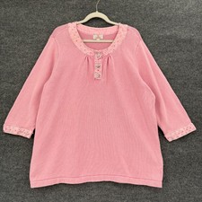 Vintage Quacker Factory Sweater Womens 1X Pink Embellished Jeweled Henley Tunic