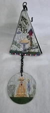 NCE Signed Kathy Hatch Hand Painted Hanging Triangle Wind Chime Welcome Kitties 
