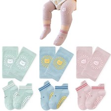 3 Pairs Baby Crawling Knee Pads 3 Pairs Walking Socks Protector For Toddlers