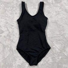 Black One Piece Swimsuit Dolphin Logo Inside Band Women  s Size Medium 24x13