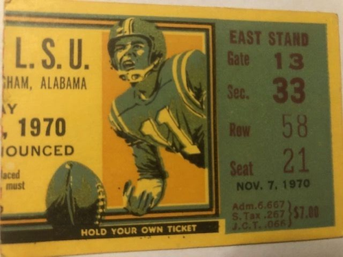 Alabama Football vs LSU Game Day Ticket Stub 1970 - SEC Birmingham, beide eingestuft - Bild 2 von 4