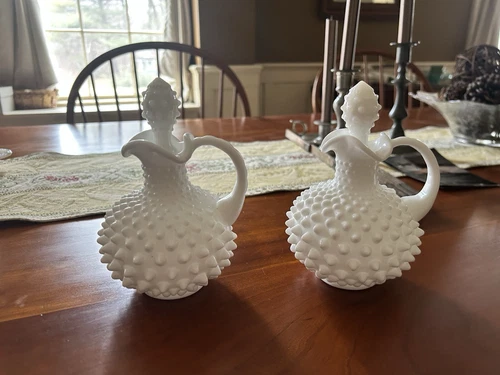 Vintage  Set Of Westmoreland Milk glass Cruet bottles.