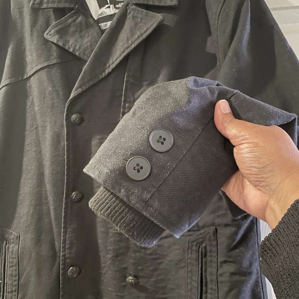 Volcom Men’s L Black Cotton Twill Military Peacoat Grad Jacket Nautical Buttons - Image 4 of 4