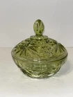 Vintage Anchor Hocking Bowl With Lid Star Of David Avacado Green Glass